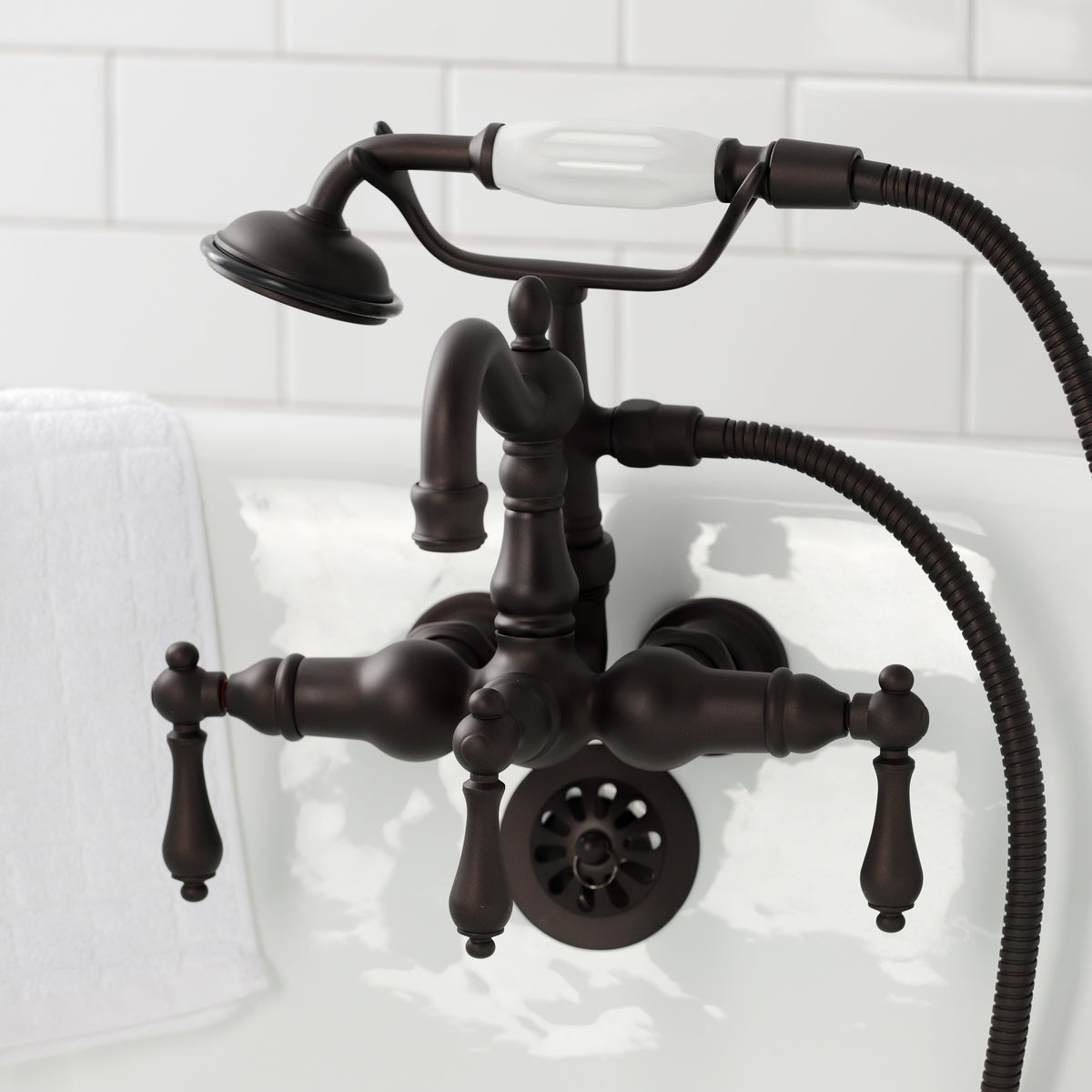 Heritage 3-3/8" Tub Wall Mount Clawfoot Tub Faucet with Hand Shower
