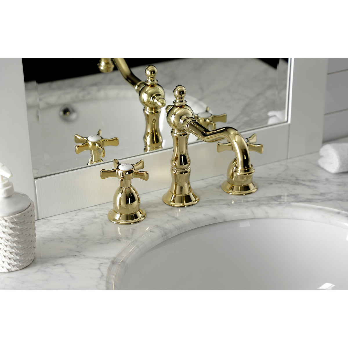 Kingston Brass KS1977NX Hamilton Widespread Bathroom Faucet with Brass Pop-Up