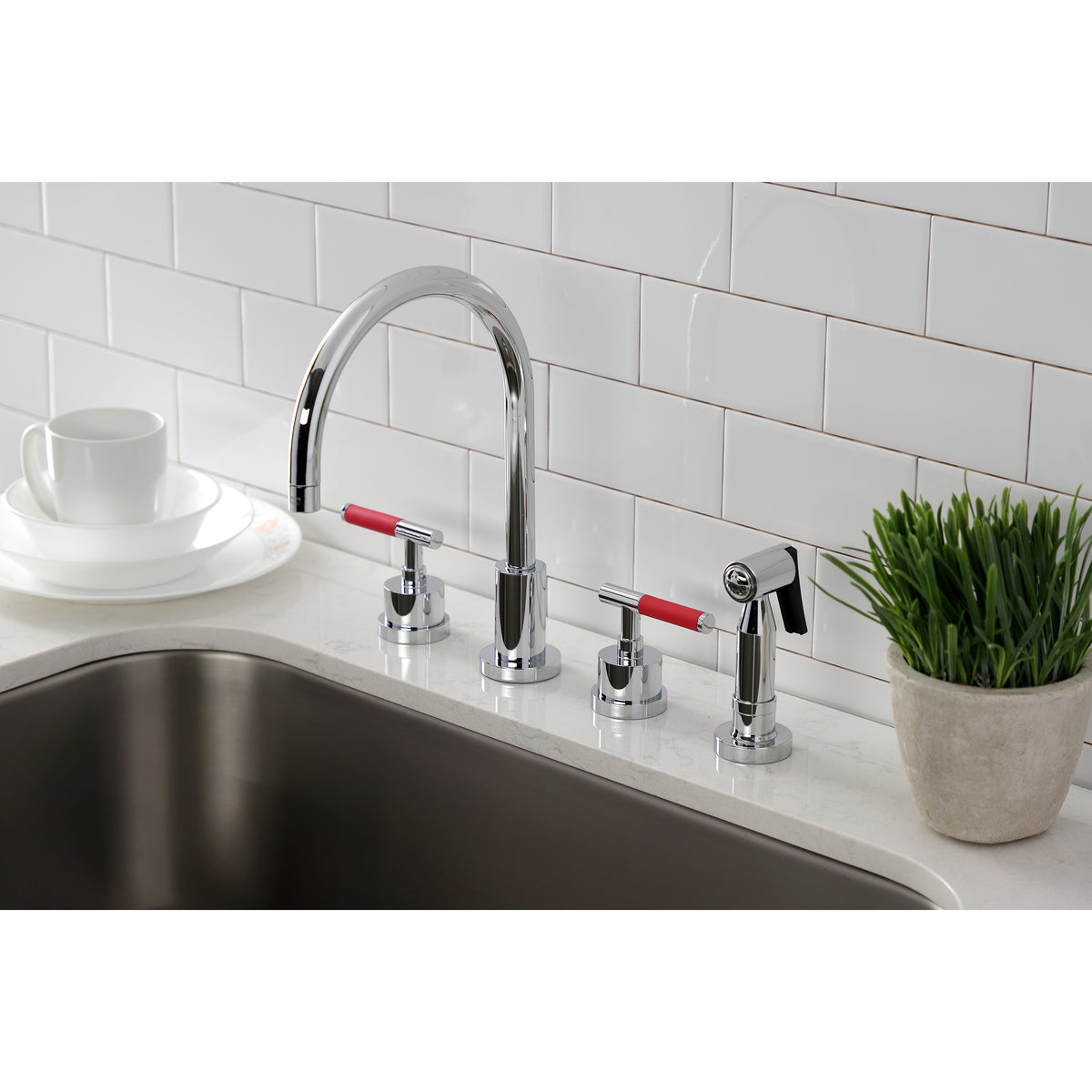 Kingston Brass KS8728CKLBS Kaiser Widespread Kitchen Faucet with Brass Sprayer