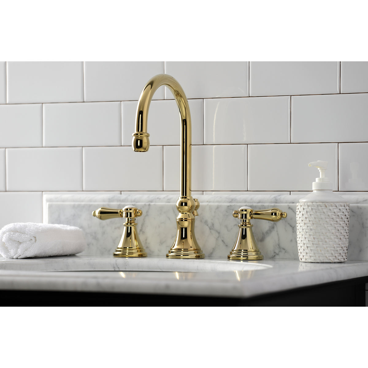 Kingston Brass KS2981BAL Heirloom Widespread Bathroom Faucet with Brass Pop-Up