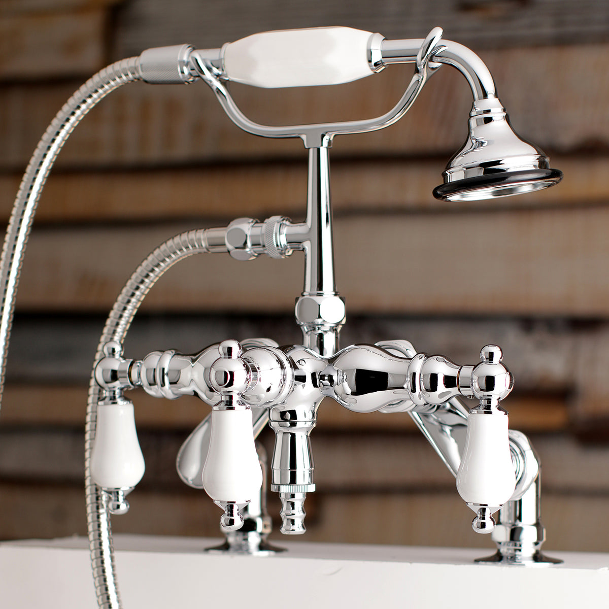 Auqa Vintage 3-3/8 Inch Adjustable Deck Mount Tub Faucet with Hand Shower