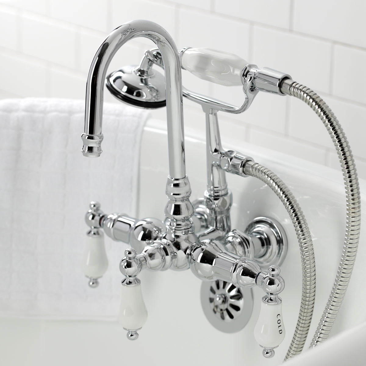 Vintage 3-3/8" Tub Wall Mount Clawfoot Tub Faucet with Hand Shower