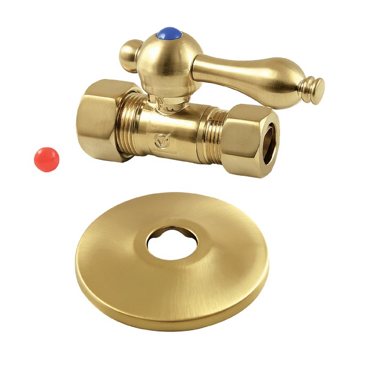 Kingston Brass 5/8-Inch OD X 1/2-Inch OD Comp Quarter-Turn Straight Stop Valve with Flange
