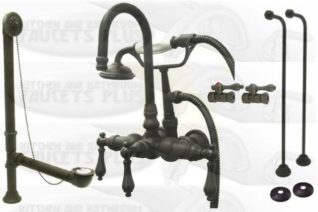 Kingston Brass CCK7T5 Oil Rubbed Bronze Clawfoot Tub Faucet Kit With Drain, Supplies &amp; Stops