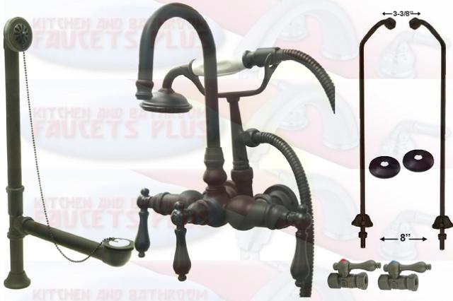 Kingston Brass CCK7T5-DO Oil Rubbed Bronze Clawfoot Tub Faucet Kit With Drain, Supplies &amp; Stops