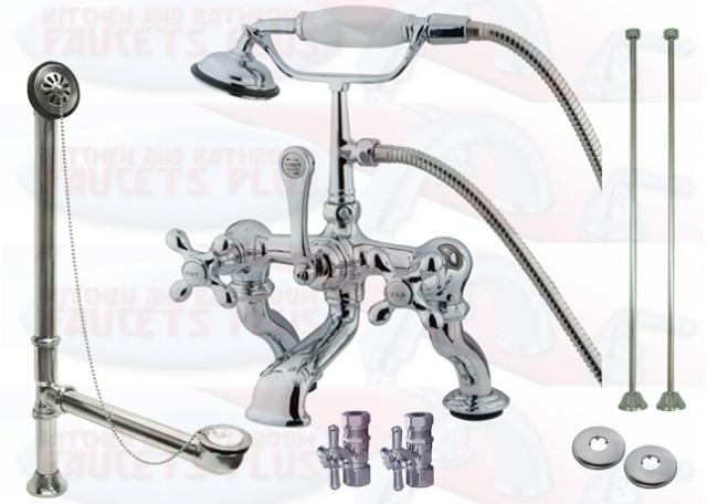 Kingston Brass CCK416T1 Clawfoot Tub Faucet Kit With Drain, Supplies &amp; Stops - Polished Chrome