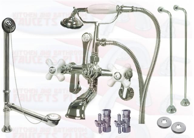 Kingston Brass CCK60T1 Wall Mounted Clawfoot Tub Faucet Kit - Polished Chrome