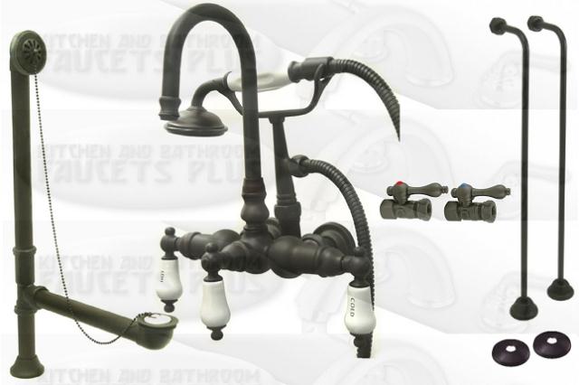 Kingston Brass CCK9T5 Oil Rubbed Bronze Clawfoot Tub Faucet Kit With Drain, Supplies &amp; Stops