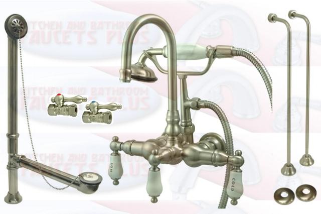Kingston Brass CCK9T8 Satin Nickel Clawfoot Tub Faucet Kit With Drain, Supplies &amp; Stops
