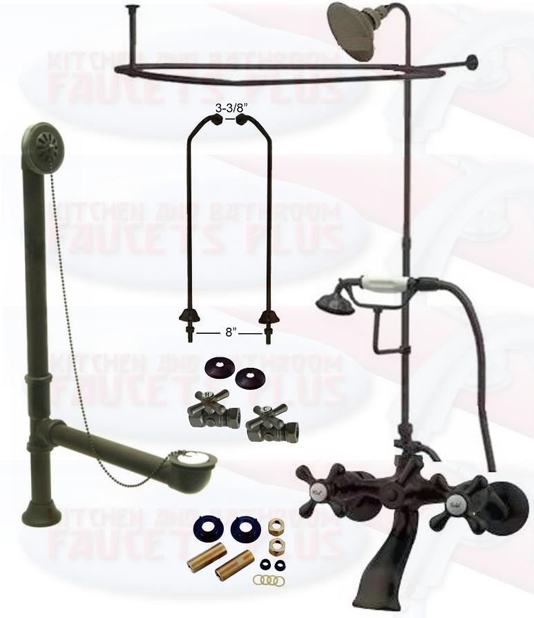 Oil Rubbed Bronze Clawfoot Tub Faucet Package  Faucet, Shower Enclosure W/Head, Drain &amp; Supply Kit