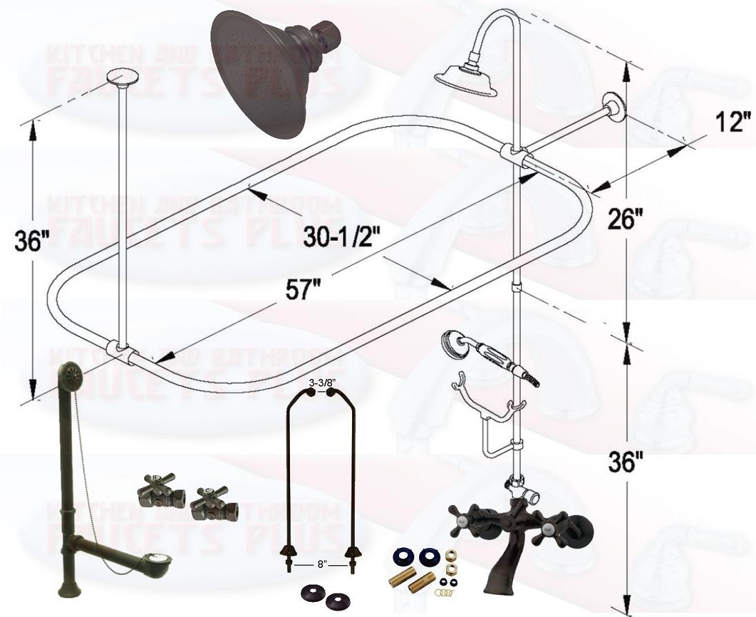 Oil Rubbed Bronze Clawfoot Tub Faucet Package  Faucet, Shower Enclosure W/Head, Drain &amp; Supply Kit