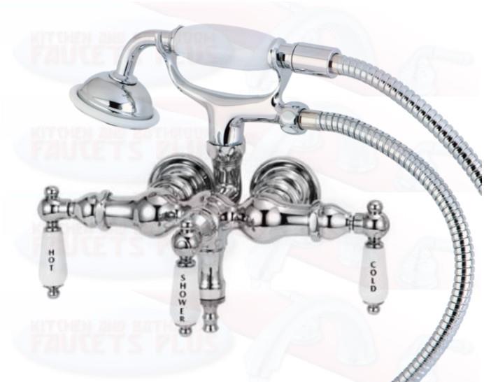 Chrome Clawfoot Vintage Leg Tub Faucet With Hand Shower And Quarter Turn Ceramic Cartridges
