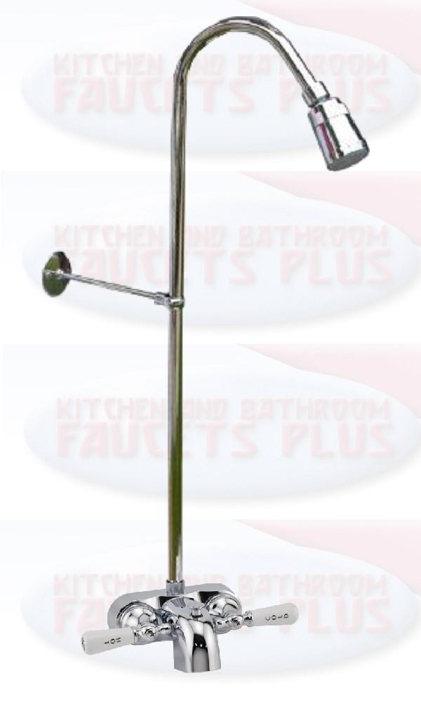 Chrome Clawfoot Tub Add-A-Shower Kit With Porcelain Lever Handles