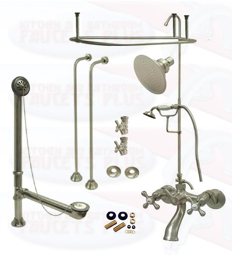 Satin Brushed Nickel Clawfoot Tub Faucet Kit  Complete with Two Extra Ceiling Mounts