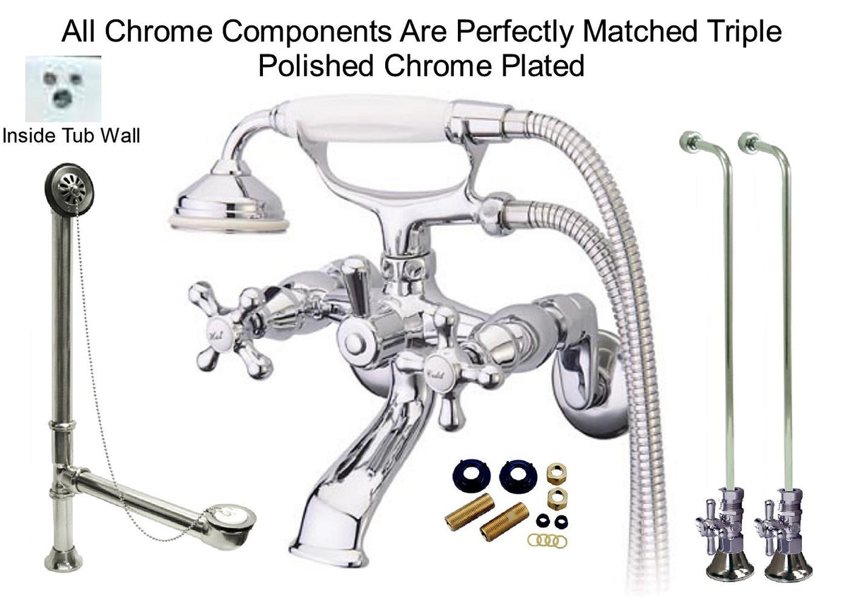 Polished Chrome Vintage Wall Mount Claw Foot Faucet Package