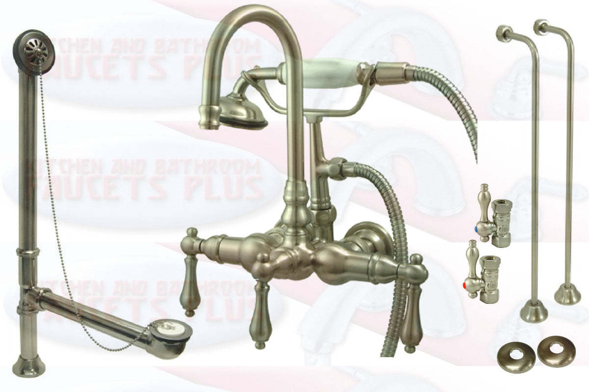 Kingston Brass CCK7T8 Satin Nickel Clawfoot Tub Faucet Kit With Drain, Supplies &amp; Stops