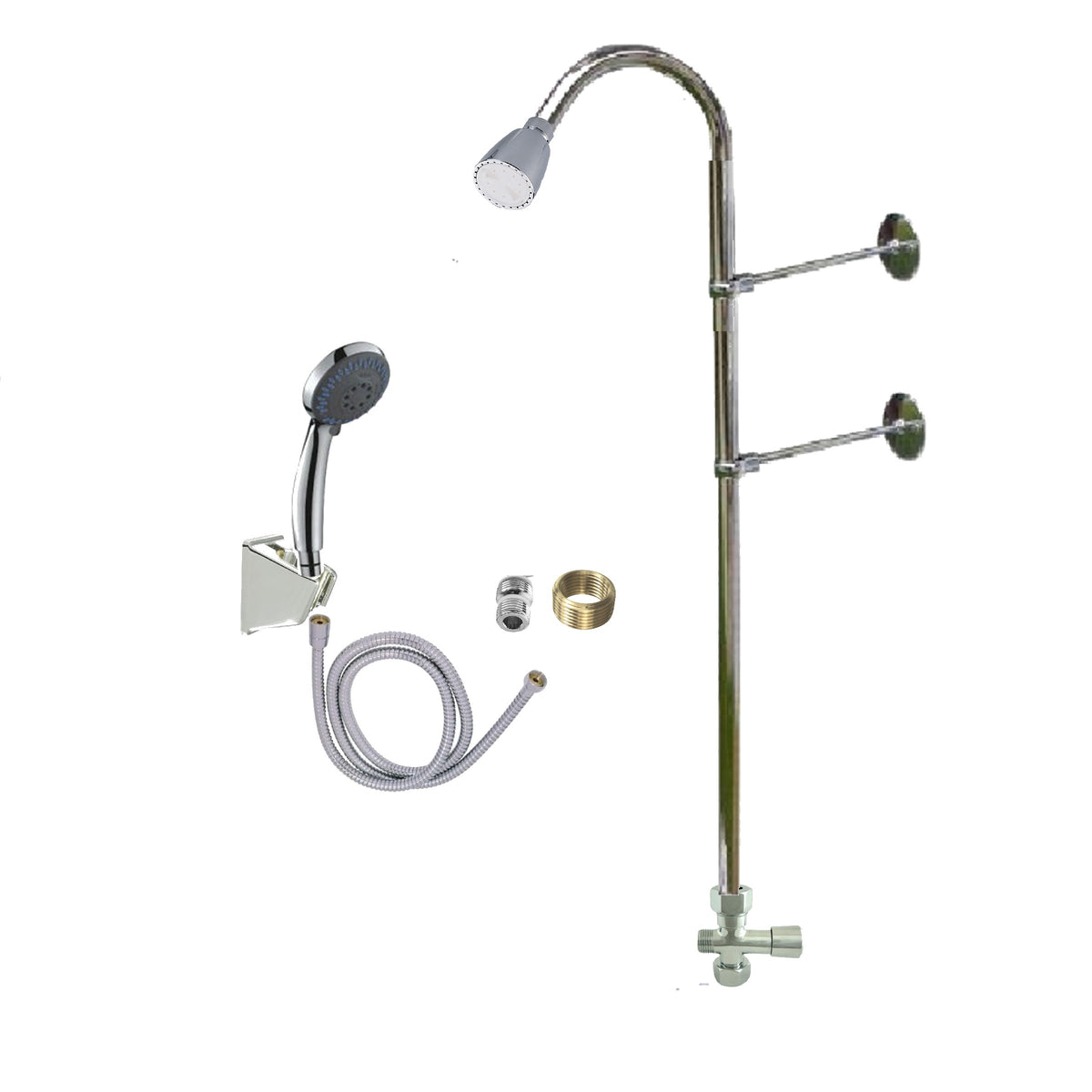 Chrome Add-A-Shower Kit With Diverter, Riser, Shower Head, Hand Shower, Hose &amp; Bracket