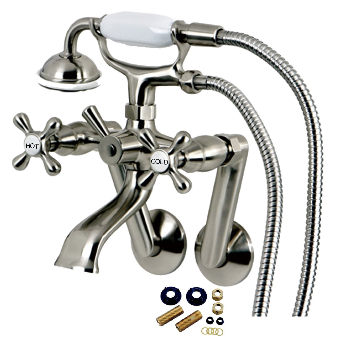 Satin Brushed Nickel Clawfoot Tub Mounted Faucet With Hose &amp; Hand Spray