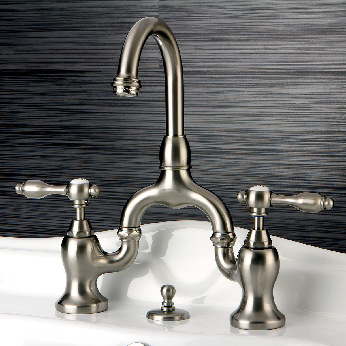 Kingston Brass KS7992TAL Tudor Bridge Bathroom Faucet with Brass Pop-Up