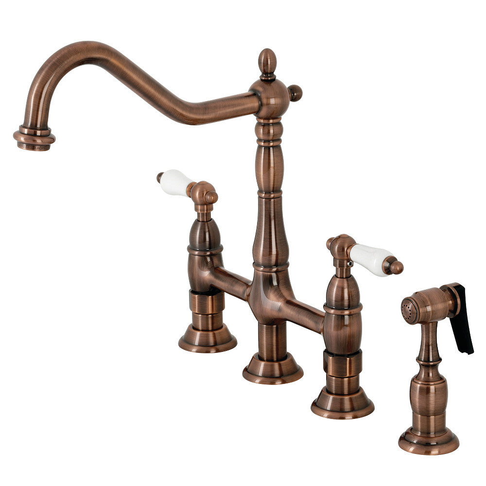 Kingston Brass KS1276PLBS Heritage Bridge Kitchen Faucet with Brass Sprayer