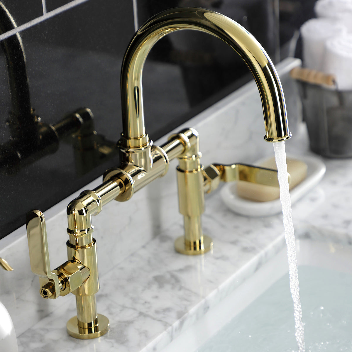 Kingston Brass KS2171KL Whitaker Industrial Style Bridge Bathroom Faucet with Pop-Up Drain
