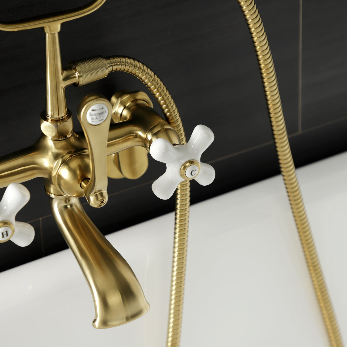 Aqua Vintage Wall Mount Tub Faucet with Hand Shower