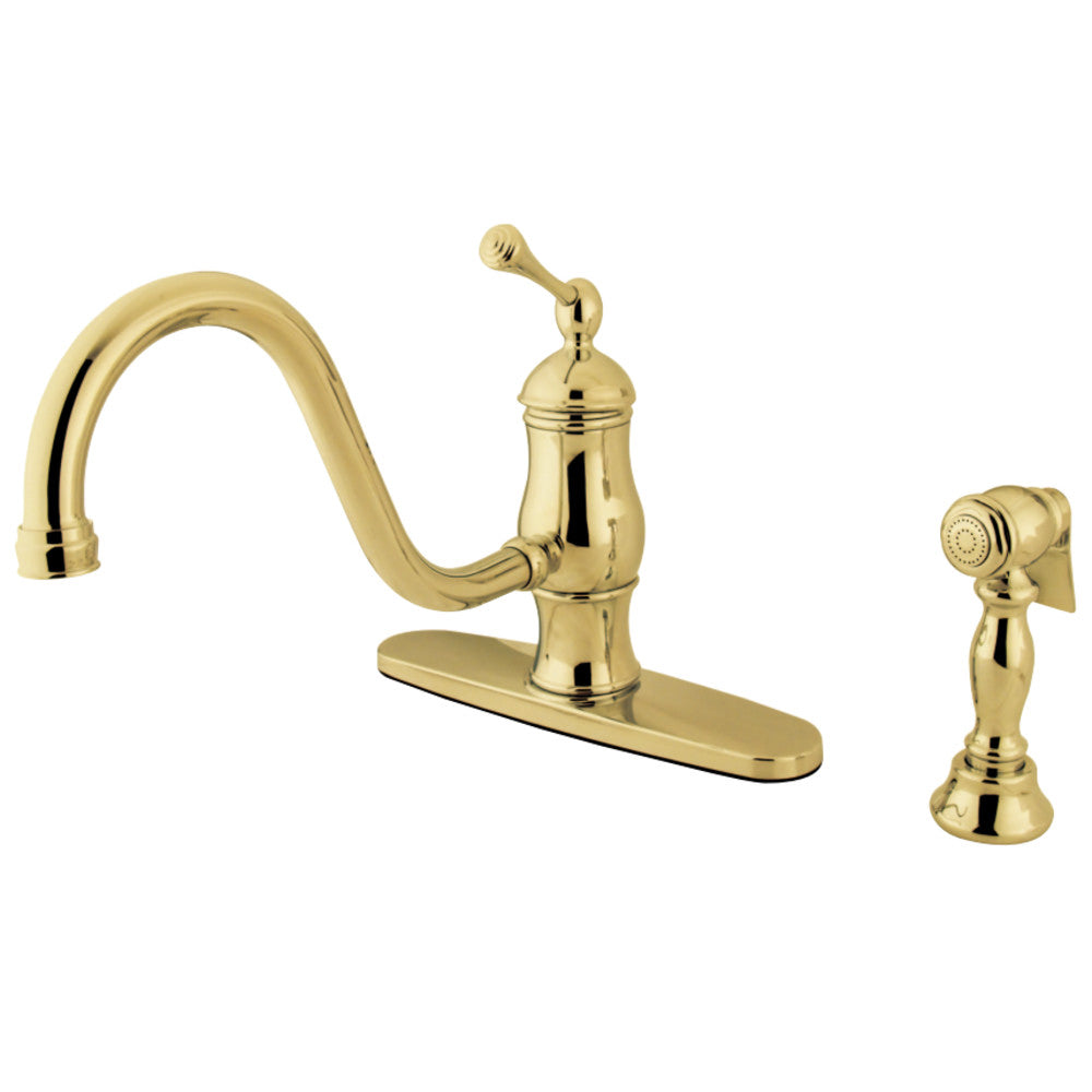 Kingston Brass KS1572BLBS Heritage Single-Handle 8&quot; Centerset Kitchen Faucet with Brass Sprayer