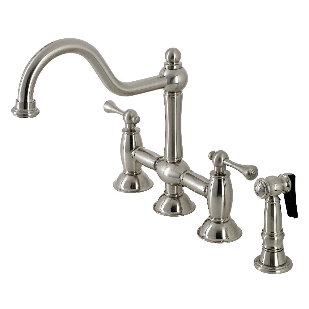 Kingston Brass KS3791BLBS Restoration Bridge Kitchen Faucet with Brass Sprayer