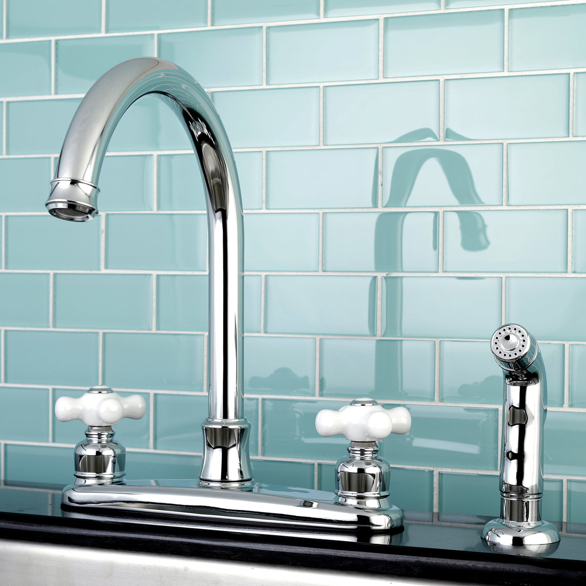 Kingston Brass FB7791PXSP Victorian 8-Inch Centerset Kitchen Faucet with Sprayer