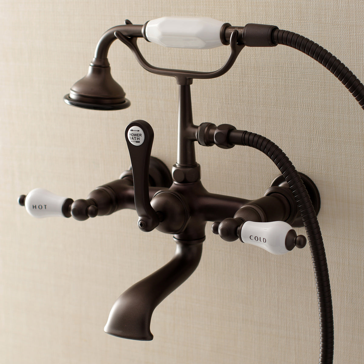 Aqua Vintage 7-Inch Wall Mount Tub Faucet with Hand Shower