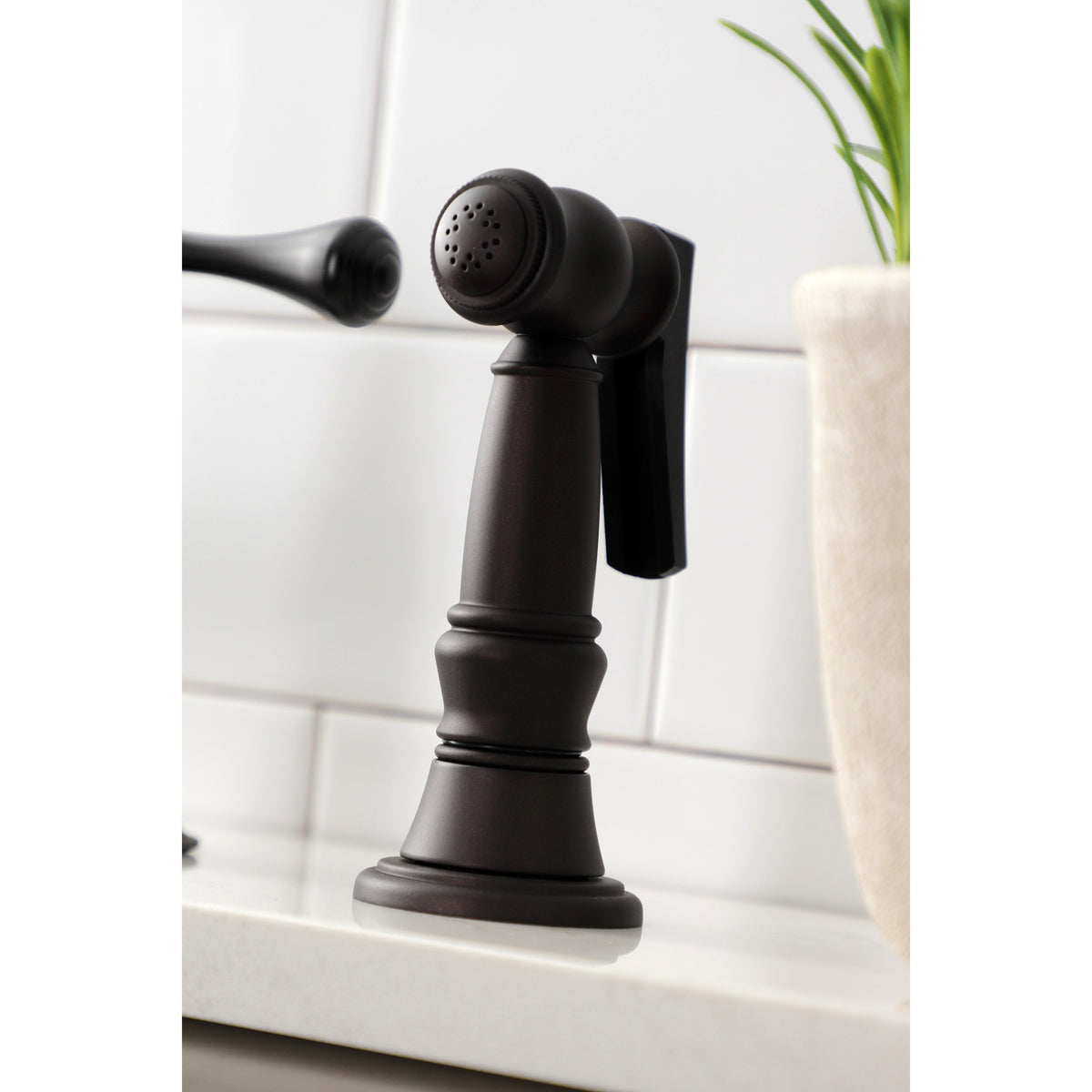 Kingston Brass KS3791BLBS Restoration Bridge Kitchen Faucet with Brass Sprayer