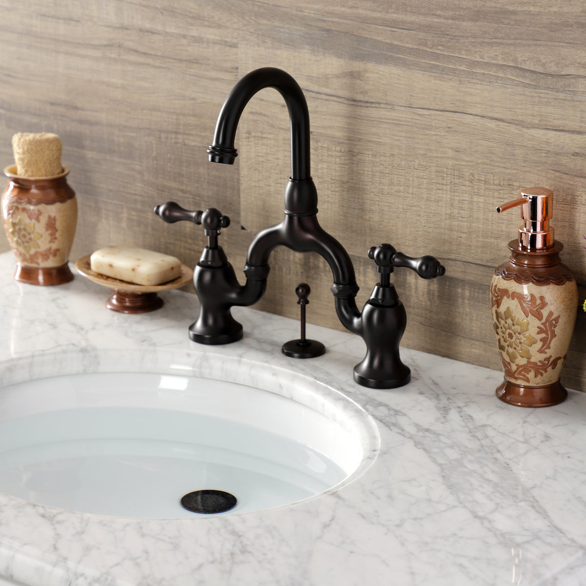 Kingston Brass KS7995AL English Country Bridge Bathroom Faucet with Brass Pop-Up