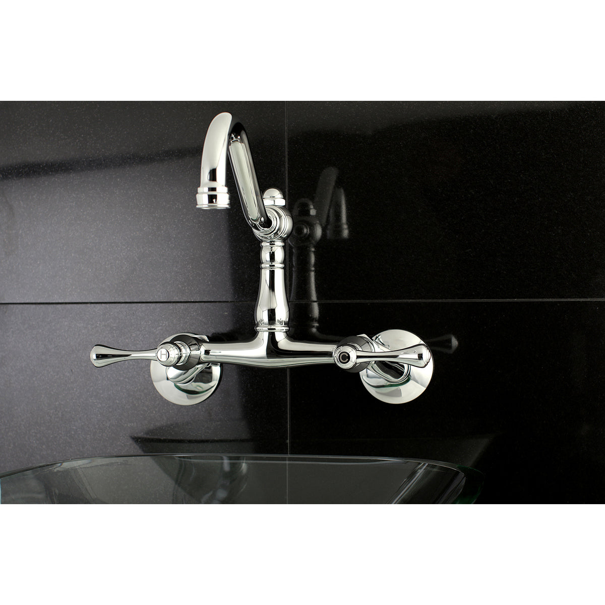 Kingston Brass KS322BLAC Vintage 6&quot; Adjustable Center Wall Mount Kitchen Faucet