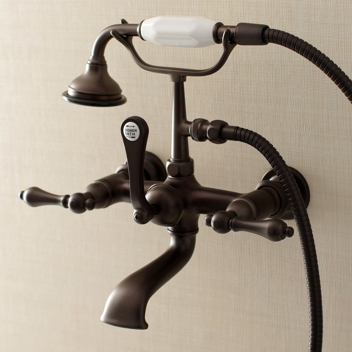 Aqua Vintage 7-Inch Wall Mount Tub Faucet with Hand Shower