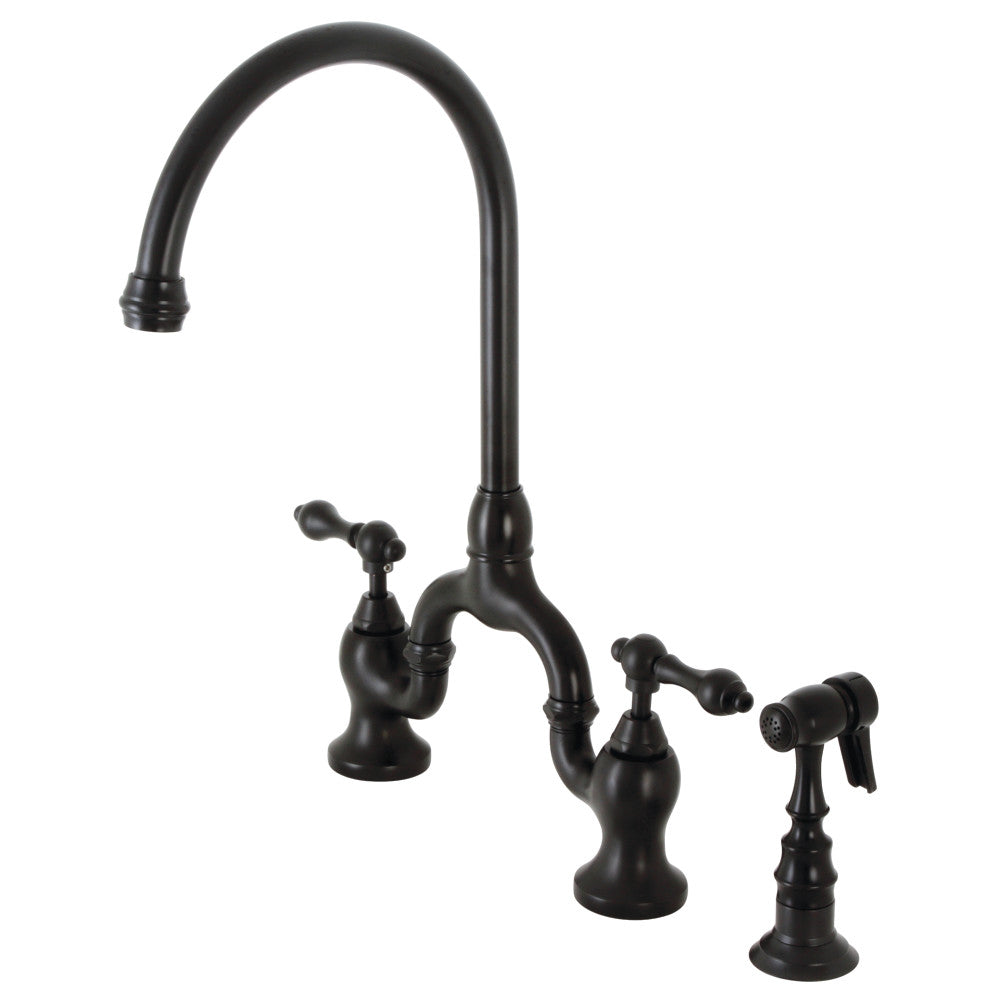 Kingston Brass KS7792ALBS English Country Kitchen Bridge Faucet with Brass Sprayer