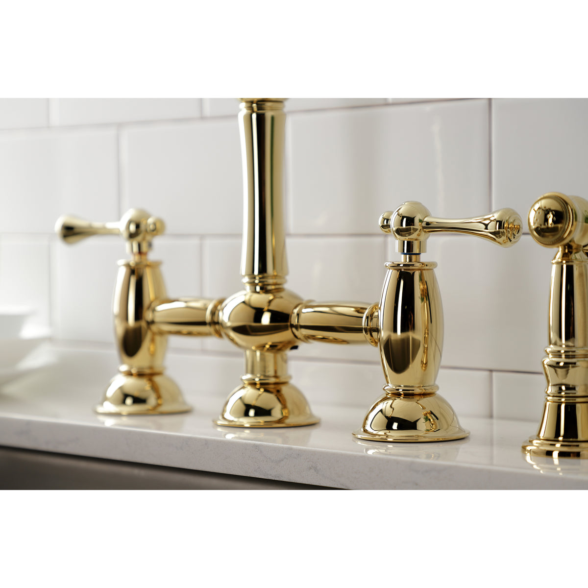 Kingston Brass KS3791BLBS Restoration Bridge Kitchen Faucet with Brass Sprayer