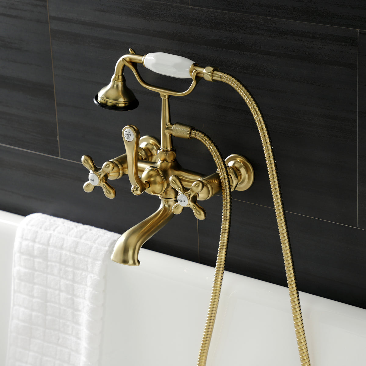 Aqua Vintage 7-Inch Wall Mount Tub Faucet with Hand Shower