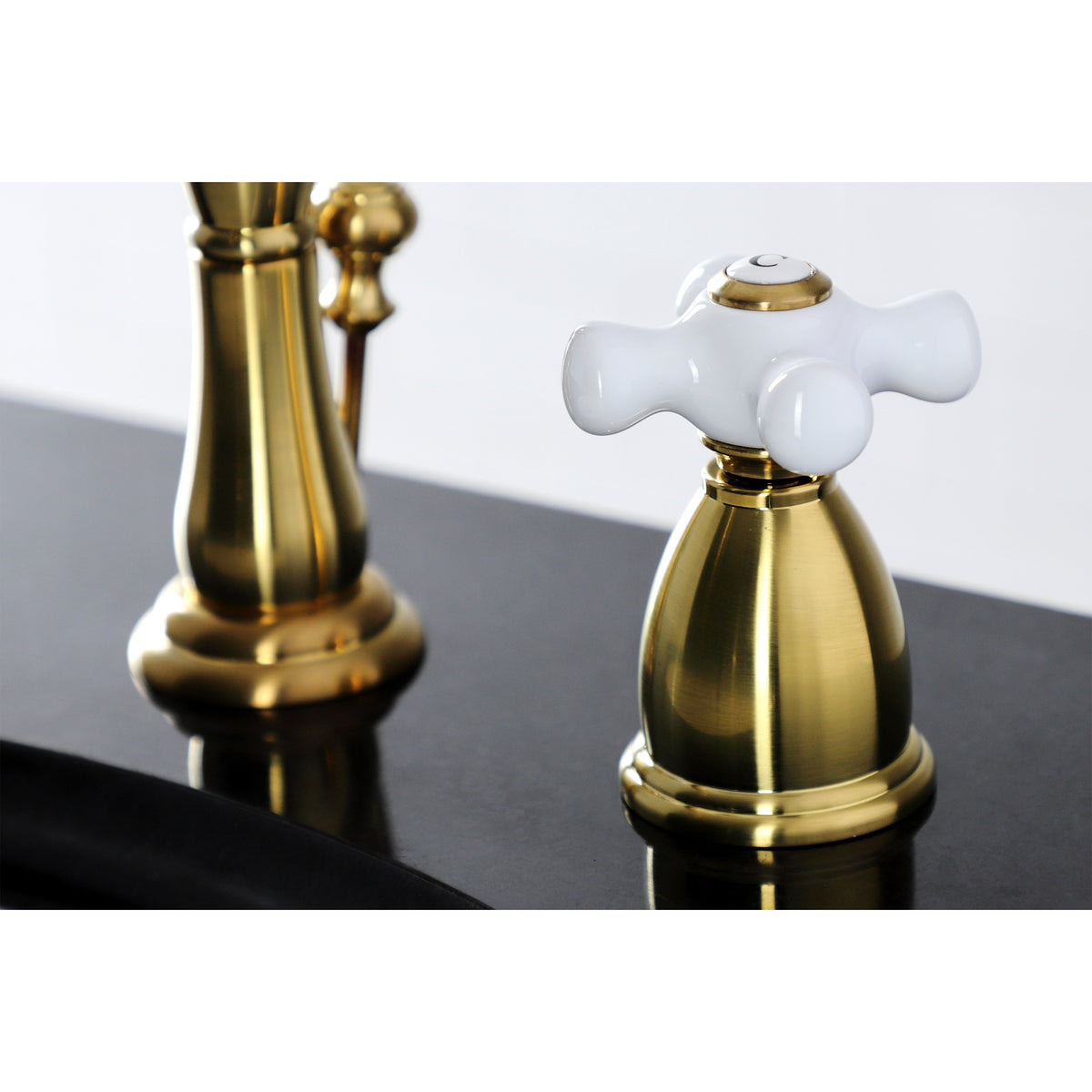 Kingston Brass KB1976PX Heritage Widespread Bathroom Faucet with Brass Pop-Up
