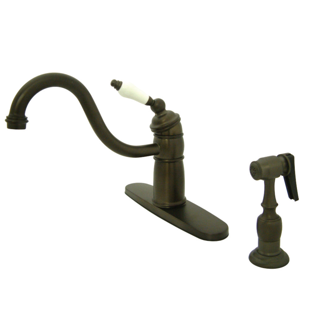 Kingston Brass KB1571PLBS Victorian Mono Block Kitchen Faucet with Brass Sprayer