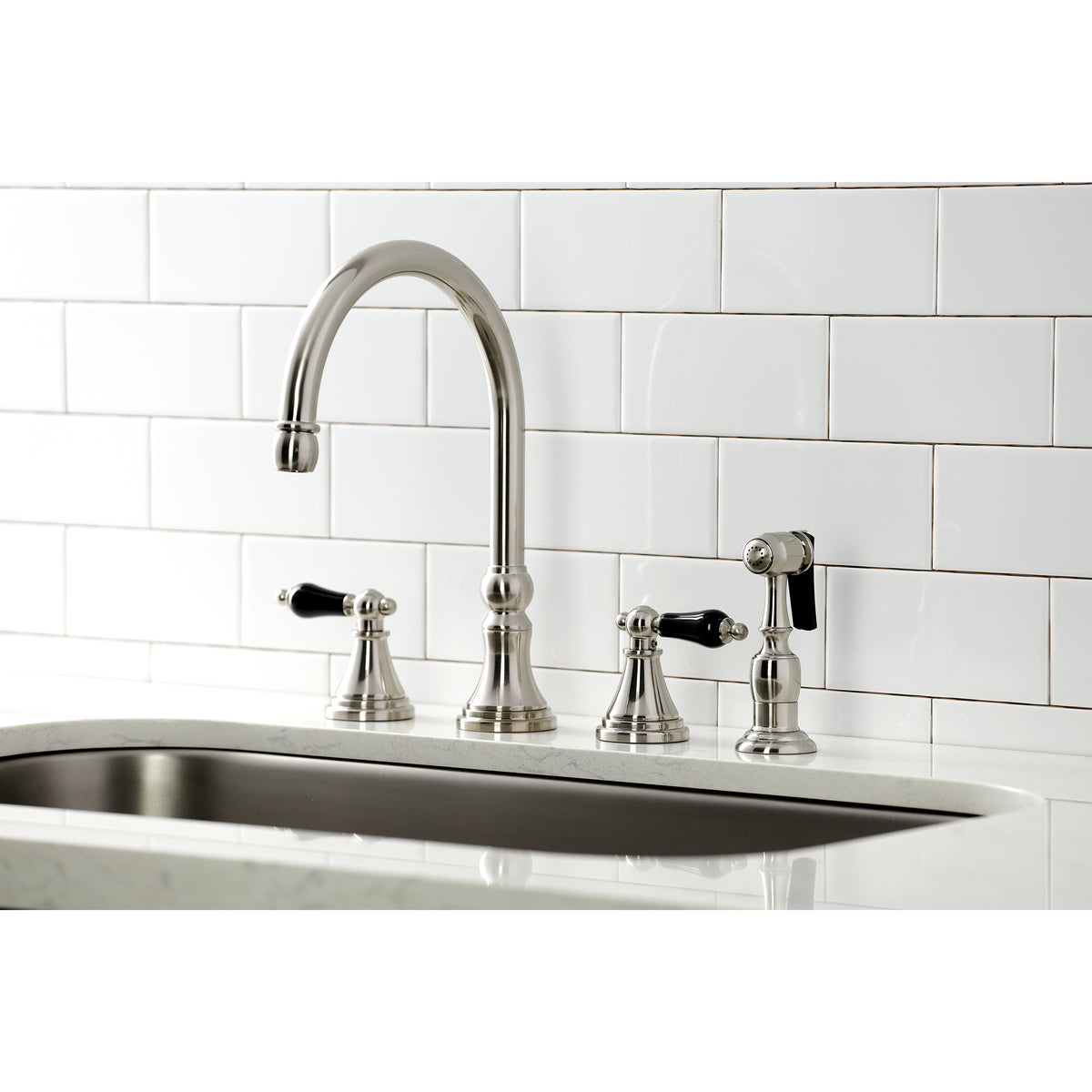 Kingston Brass KS2792PKLBS Duchess Widespread Kitchen Faucet with Brass Sprayer