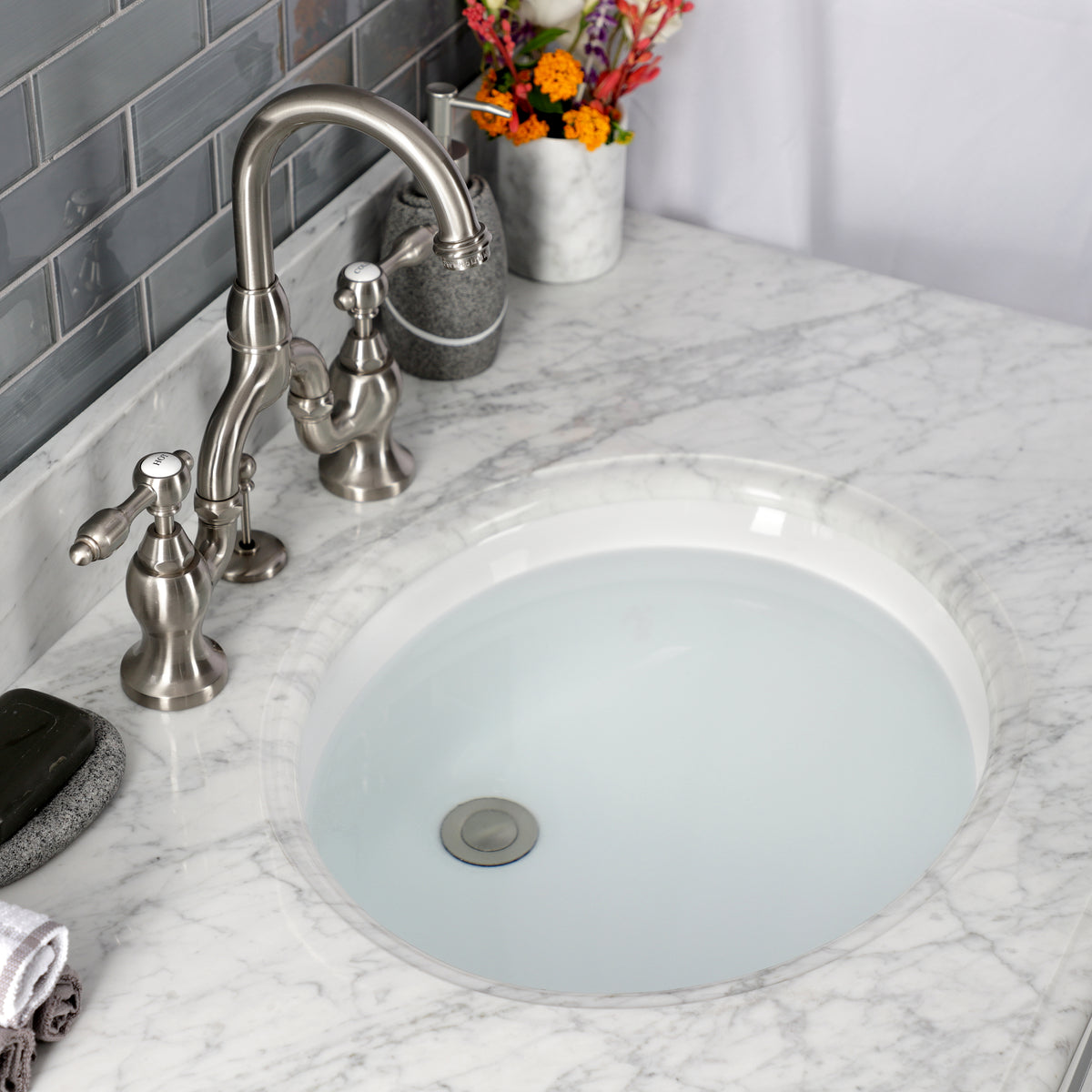 Kingston Brass KS7992TAL Tudor Bridge Bathroom Faucet with Brass Pop-Up