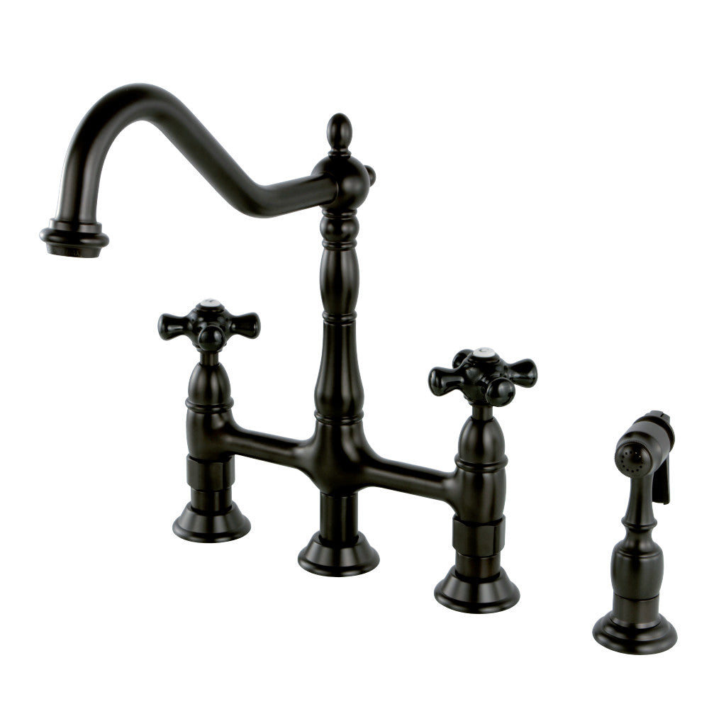 Kingston Brass KS1272PKXBS Duchess Bridge Kitchen Faucet with Brass Sprayer