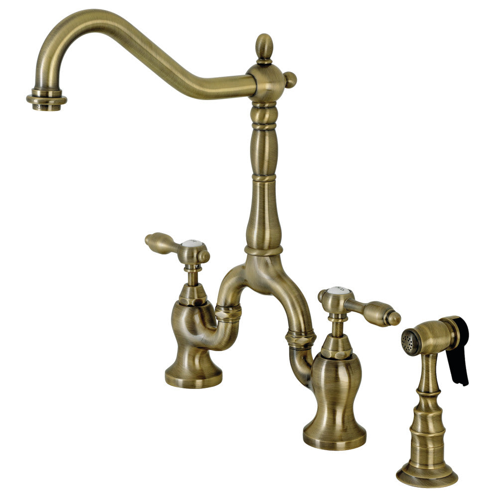 Kingston Brass KS7750TALBS Tudor Bridge Kitchen Faucet with Brass Sprayer