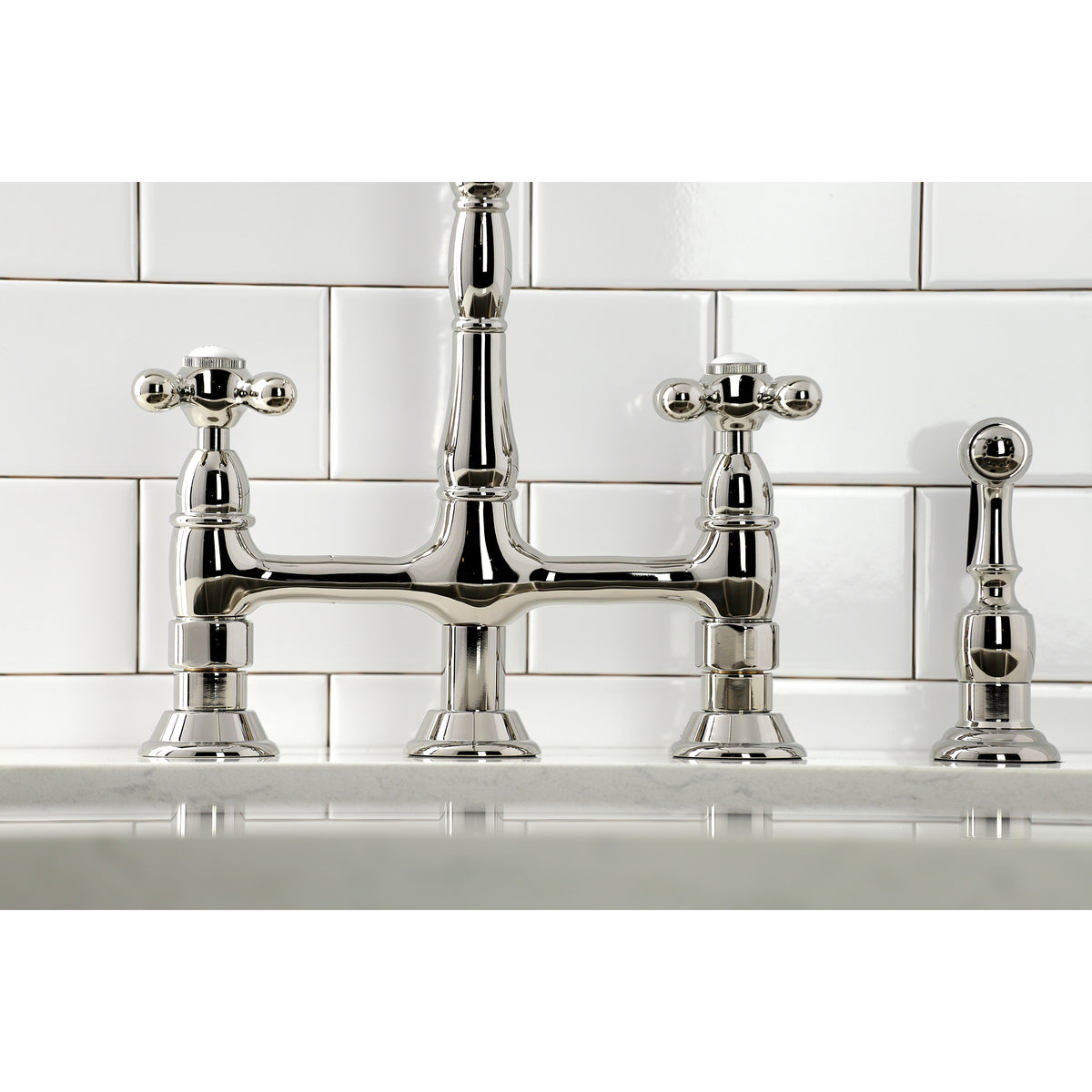 Kingston Brass KS1270AXBS Heritage Bridge Kitchen Faucet with Brass Sprayer