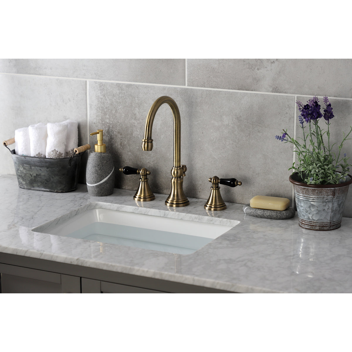 Kingston Brass KS2982PKL Duchess Widespread Bathroom Faucet with Brass Pop-Up