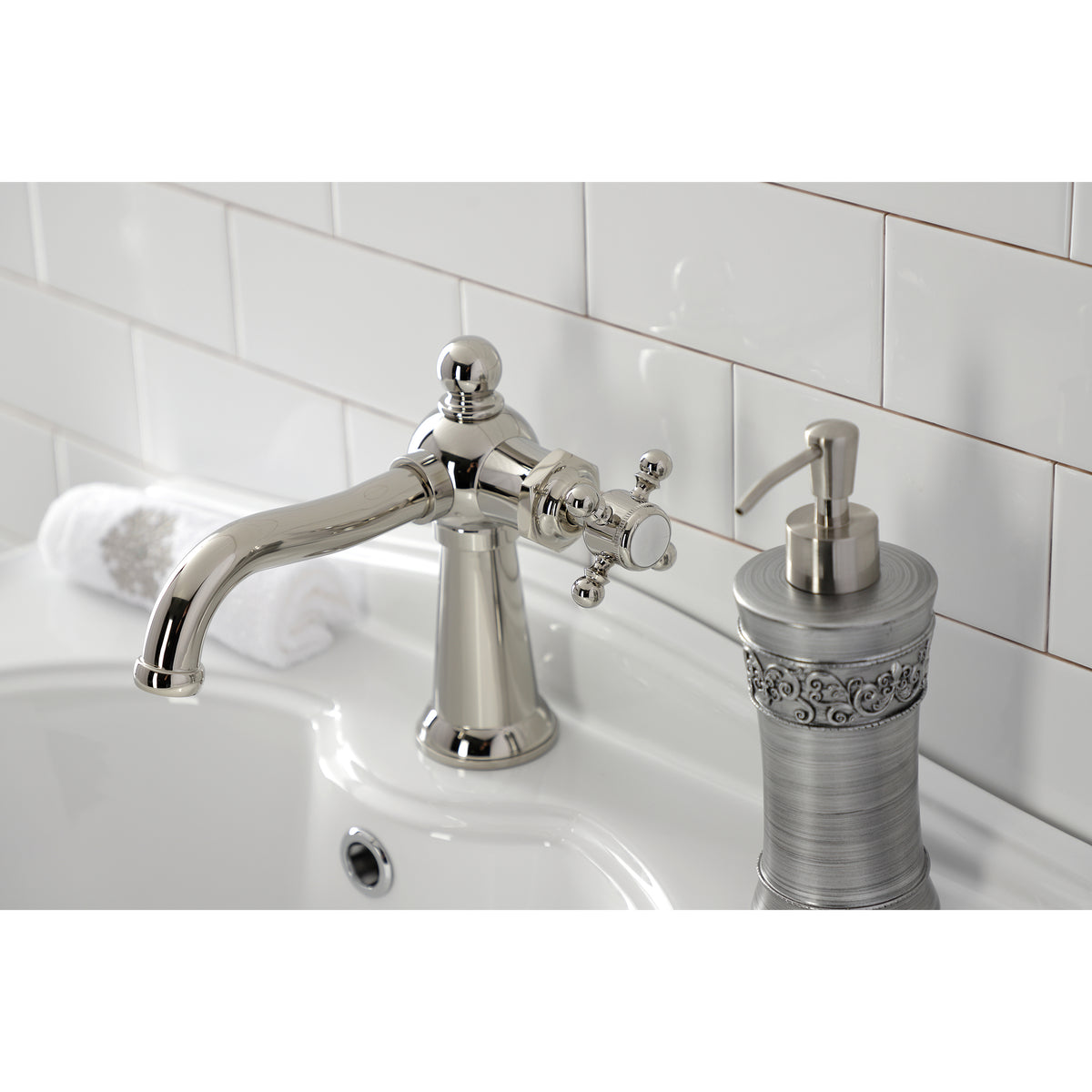 Kingston Brass KS154BXBN Nautical Single-Handle Bathroom Faucet with Push Pop-Up