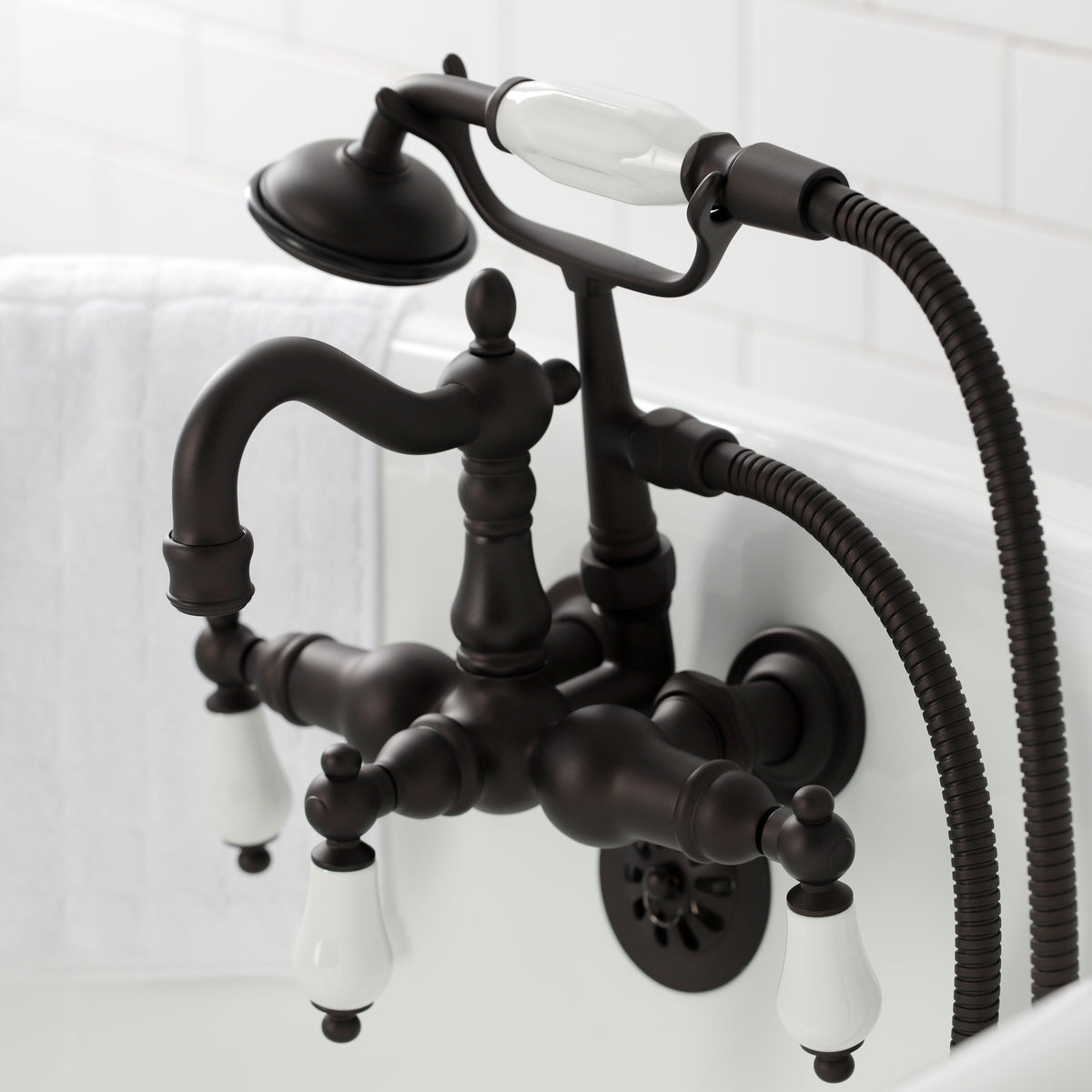 Heritage 3-3/8&quot; Tub Wall Mount Clawfoot Tub Faucet with Hand Shower