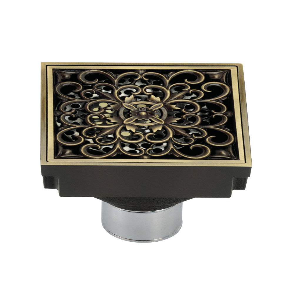 Kingston Brass Watercourse Scroll 4&quot; Square Grid Shower Drain