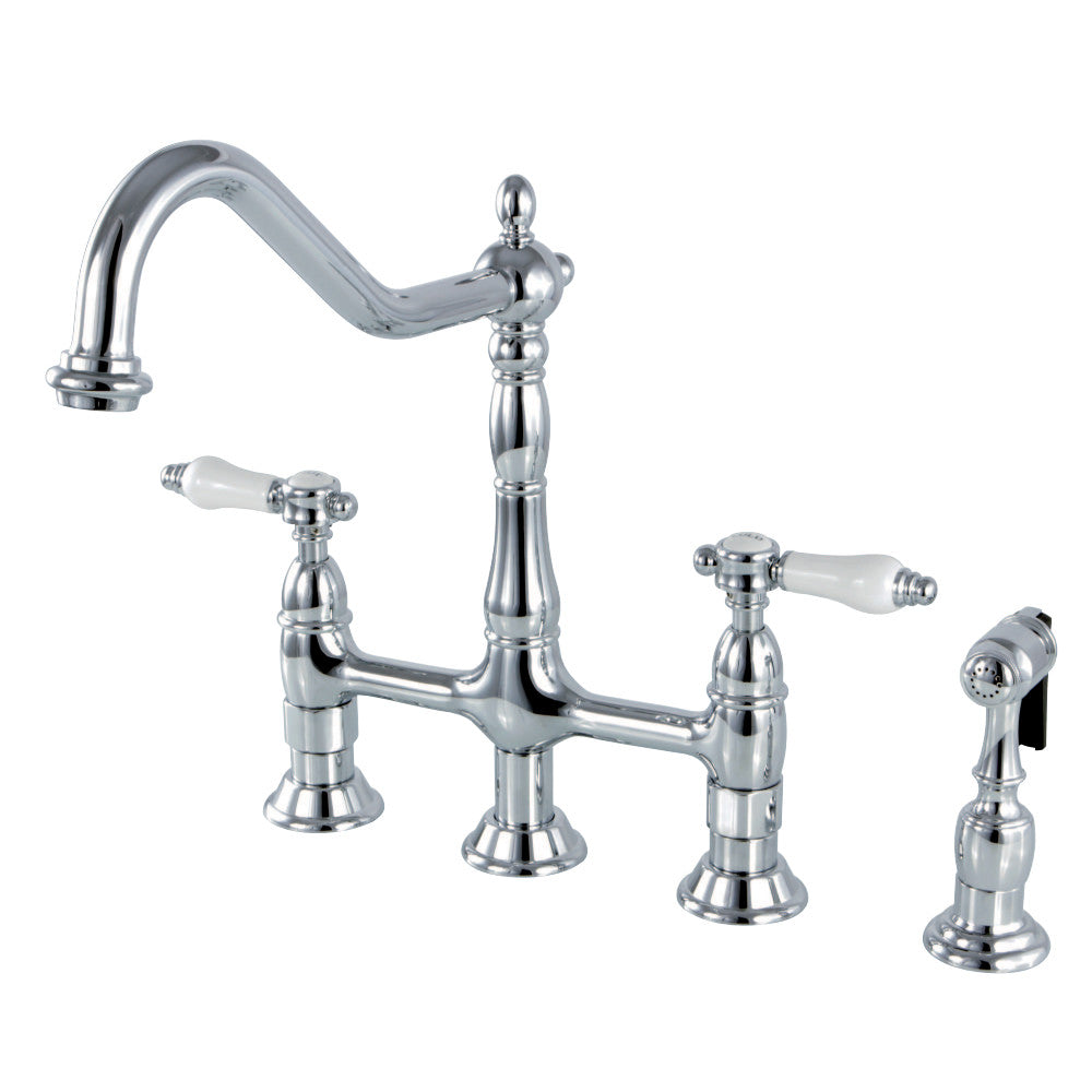 Kingston Brass KS1272BPLBS Bel-Air Bridge Kitchen Faucet with Brass Sprayer