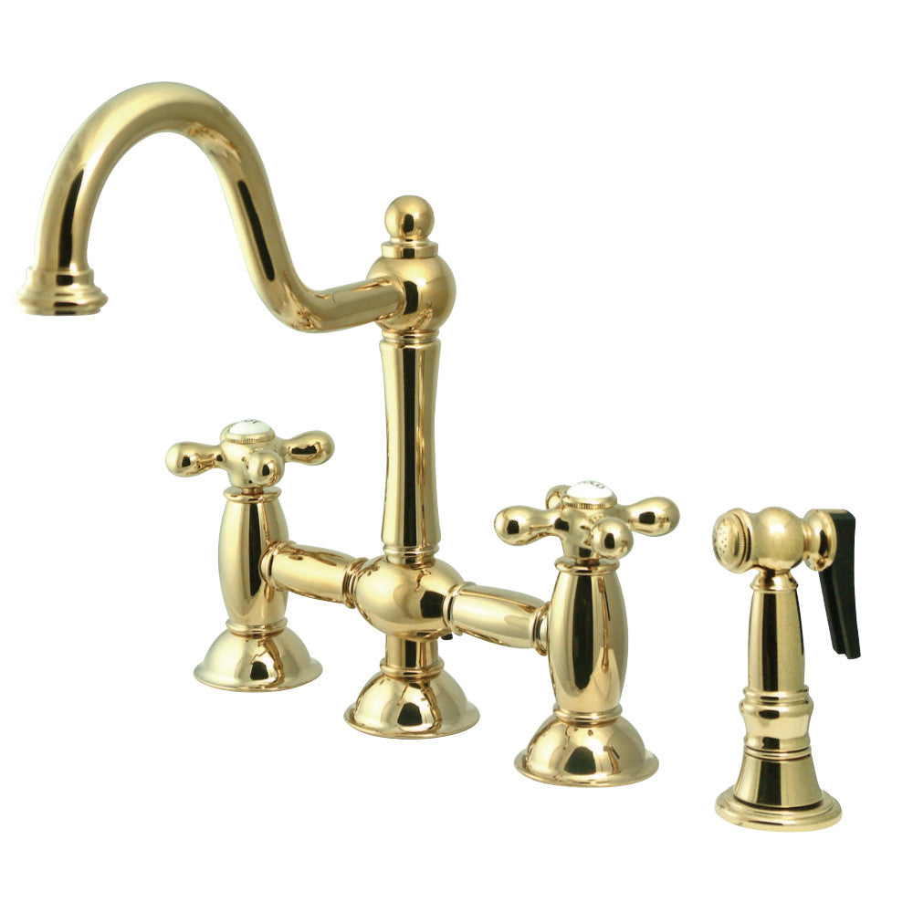 Kingston Brass KS3791AXBS Restoration Bridge Kitchen Faucet with Brass Sprayer
